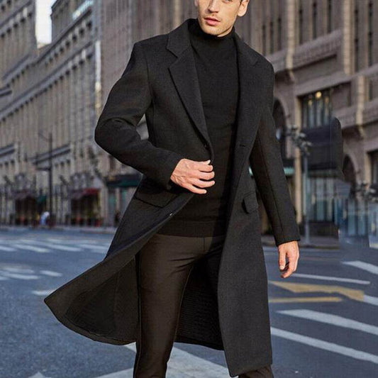 Men's long trench coat woolen coat - Mubimart
