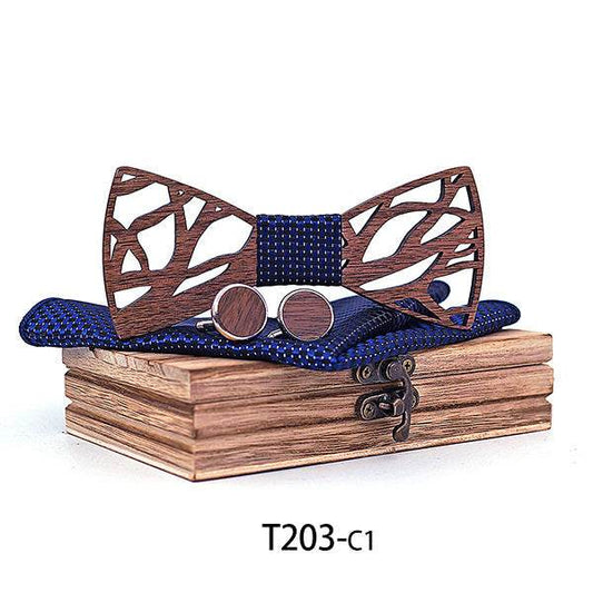 Handmade men's plaid bow tie plain wooden personality bow tie - Mubimart