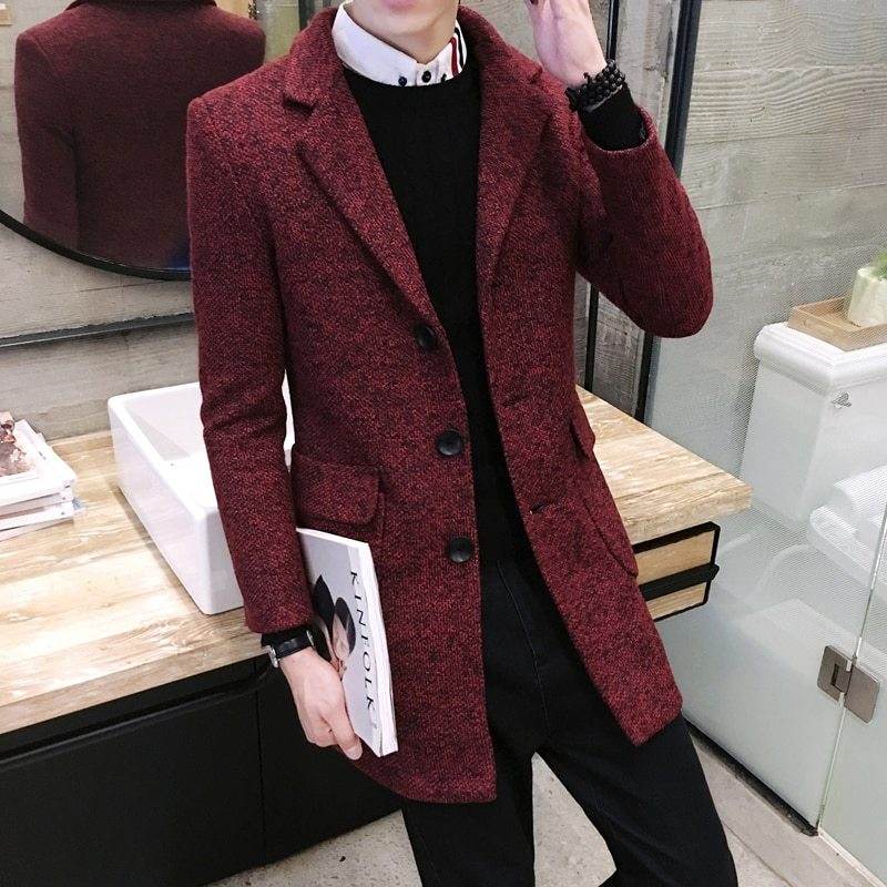 Men's woolen trench coat - Mubimart