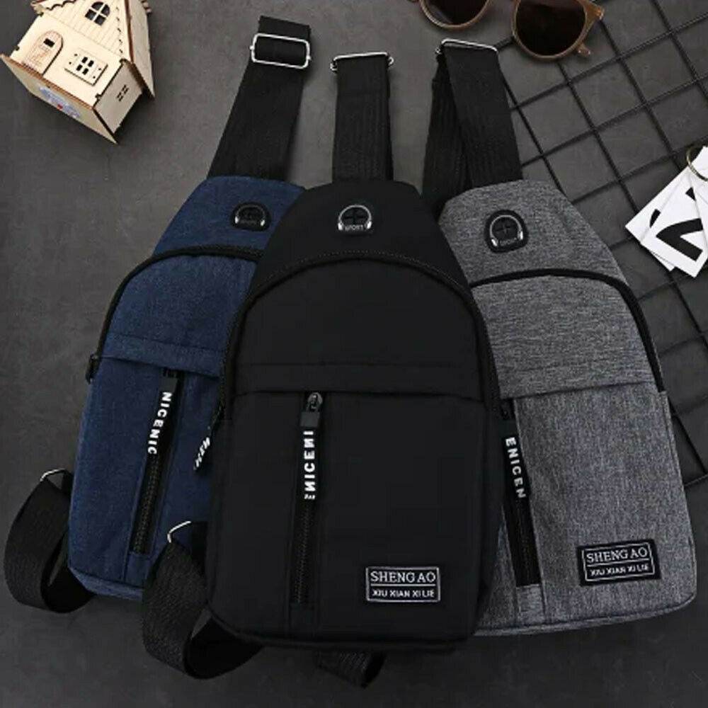 Mens Sling Bag Cross Body Handbag Chest Bag Shoulder Pack Sports Travel Backpack Black - Mubimart