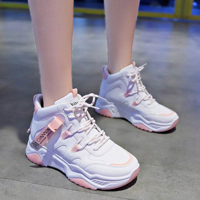 High-top sneakers, white shoes, women - Mubimart
