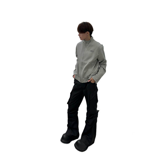 Large Pocket Pleated Black Cargo Pants Men - Mubimart