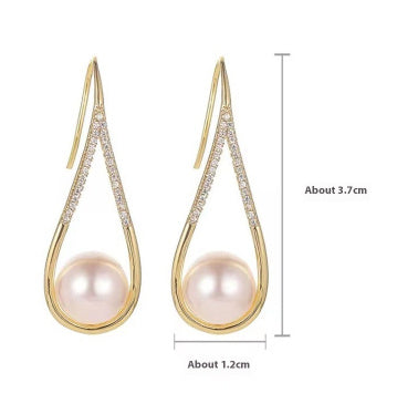 Real Gold Plating Rhinestone Pearl Ear Hook Fashion