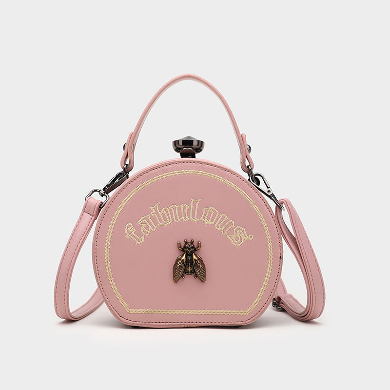 Bee embroidered small round satchel