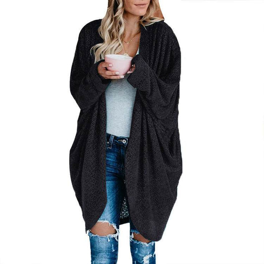 Knit cardigan jacket plus size loose long sweater - Mubimart