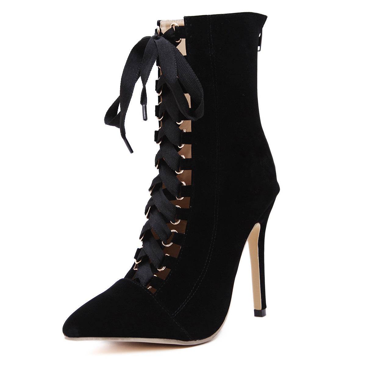 Strappy high heel nude boots - Mubimart