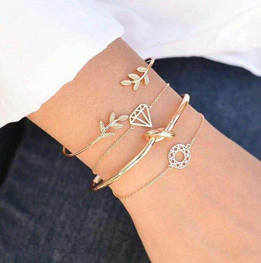 Tocona T Fashion Bohemia Leaf Knot Hand Cuff Link Chain Charm Bracelet Bangle For Women Gold Bracelets Femme Jewelry 6115 - Mubimart