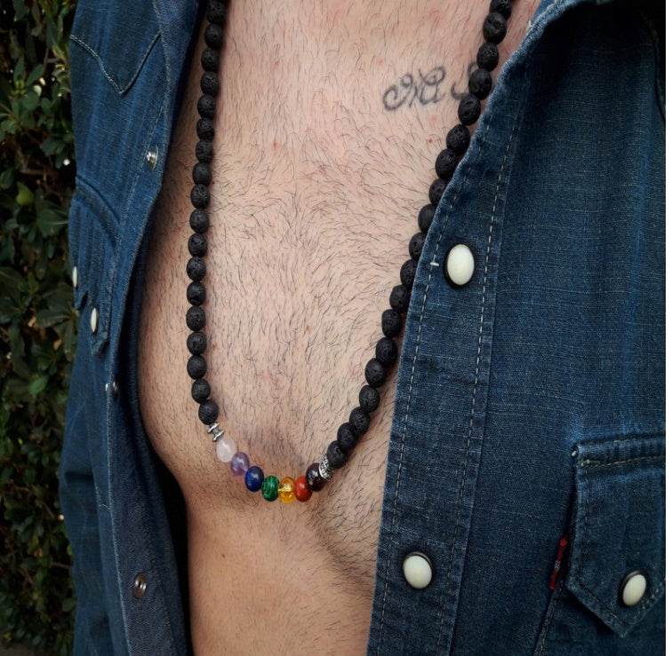 Men charm Necklace Black Lava - Mubimart