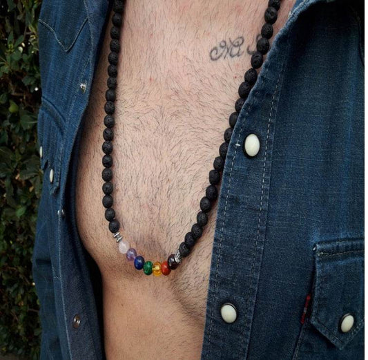 Men charm Necklace Black Lava - Mubimart
