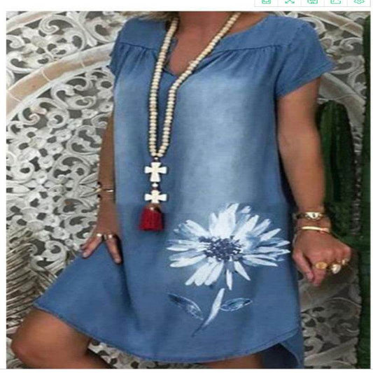 Flower denim dress - Mubimart