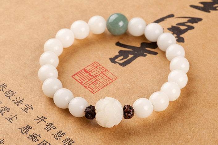 Natural white jade Bodhi bracelets beads bracelets women's simple Bodhi bracelets transfer beads - Mubimart