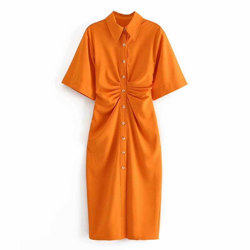 Pleated shirt dress - Mubimart - Shirt Dress 