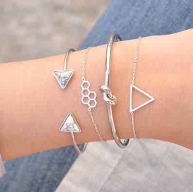 Trendy Gold Silver Crystal Leaf Moon Arrow Cat Bracelet set for Women Geometric Adjustable Bracelet Bangle Pulseiras - Mubimart