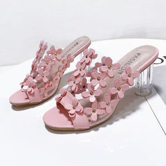 Slotted flower PVC block heel shoes