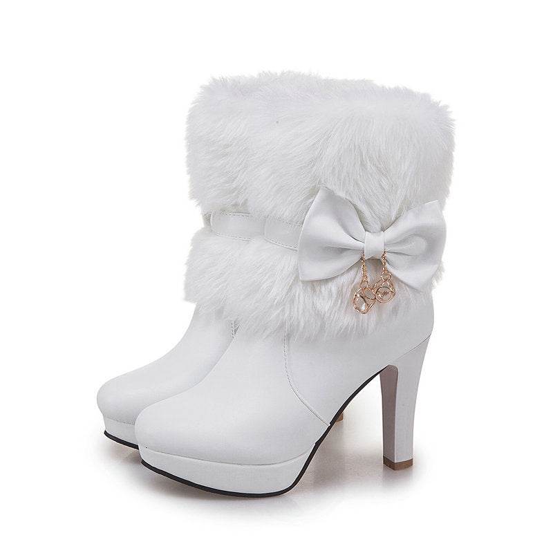 Sweet Princess Autumn And Winter Short Boots Snow Women Middle Boots Women Boots Thick Heel Short Boots - Mubimart