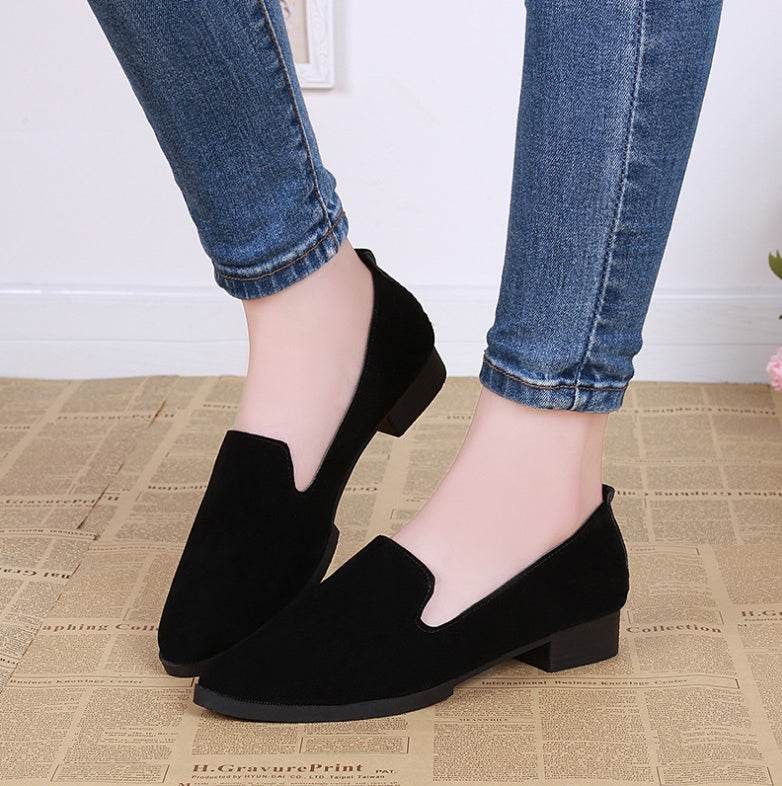 Suede round head single shoes low heel shallow mouth casual comfort single shoes - Mubimart