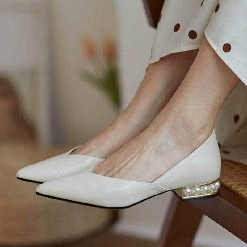 French pointed toe shoes women's flat low heels - Mubimart