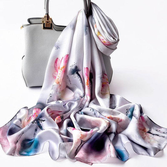 Silk Scarves Silk Printed Long Scarf Women - Mubimart