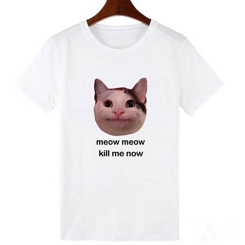 Horro Skull and Cat Femal Tshirt Top Tees kawai T-shirt - Mubimart