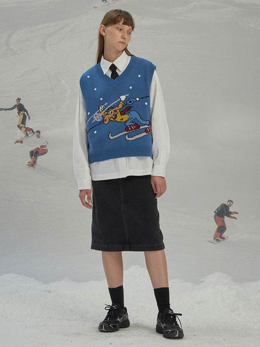 Knit Ski Sleeveless Sweater Vest - Mubimart