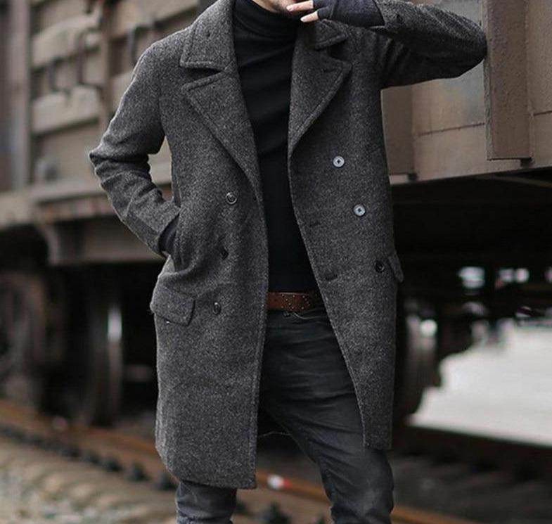 Classic woolen coat trench coat - Mubimart