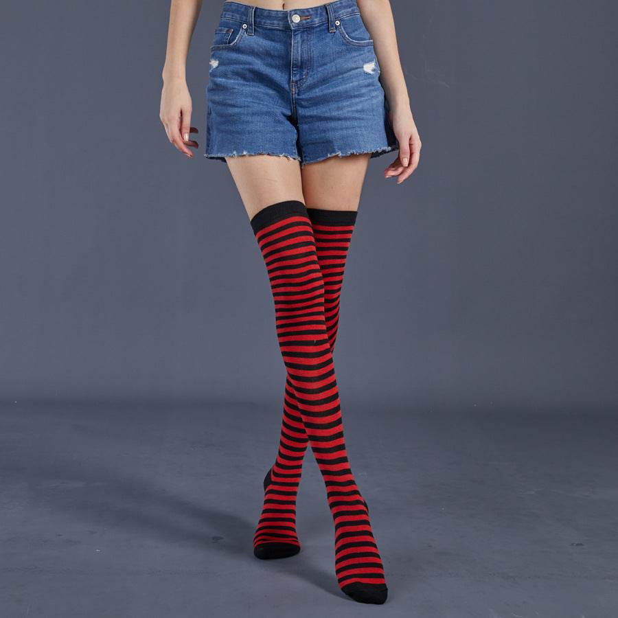 Thin Stripes Stockings Over The Knee Thickened High Tube Ladies Dance Party Performance Socks - Mubimart