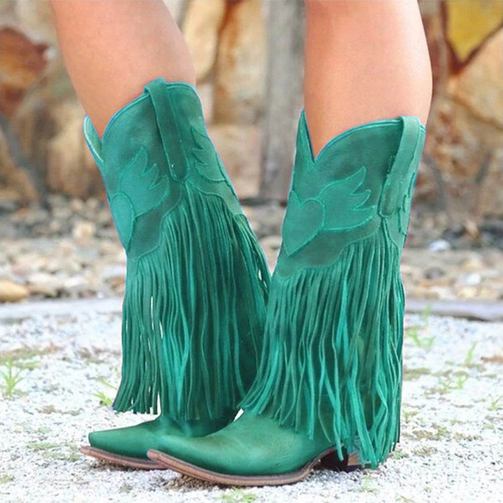 Vintage tassel over the knee boots - Mubimart