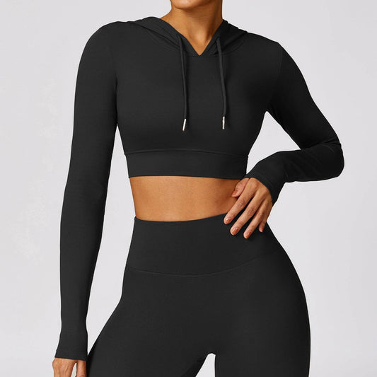 Outdoor Running Exercise T-shirt Hooded Workout Clothes Top - Mubimart