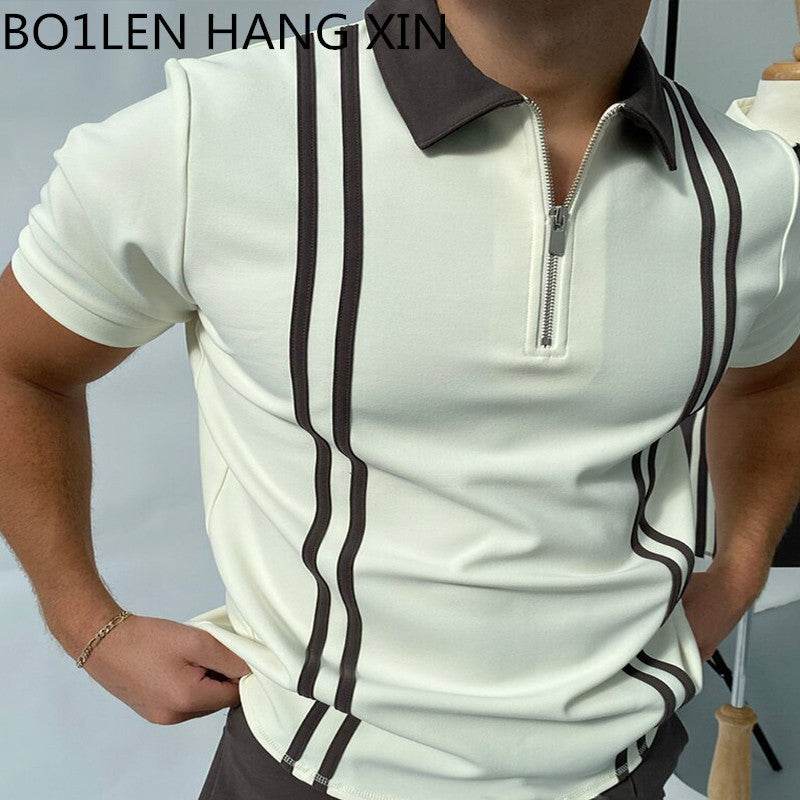 POLO Polo Shirt Zipper Check Men's T-shirt - Mubimart