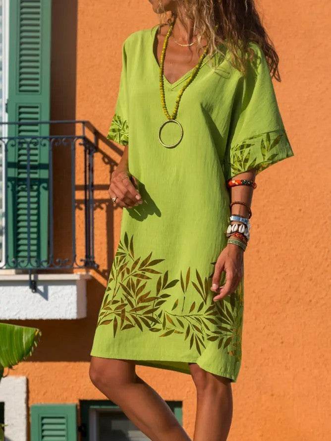 Casual V-neck plus size dress - Mubimart