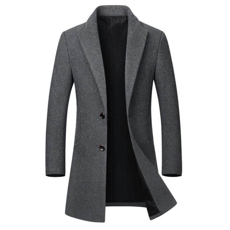 Men's long coat woolen coat trench coat - Mubimart