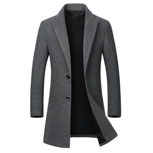 Men's long coat woolen coat trench coat - Mubimart