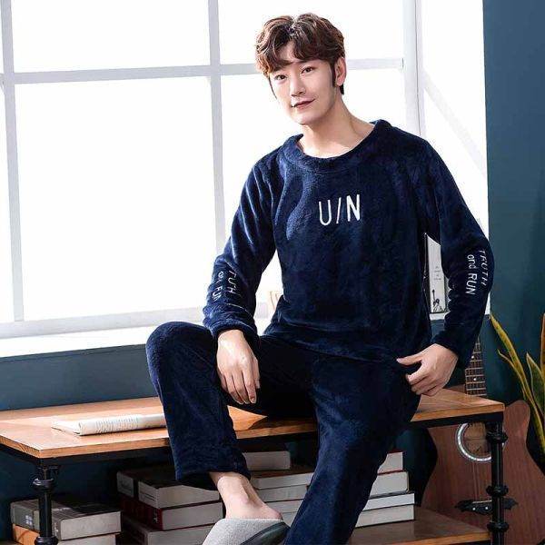 Long Sleeve Padded Flannel Pajama Suit - Mubimart