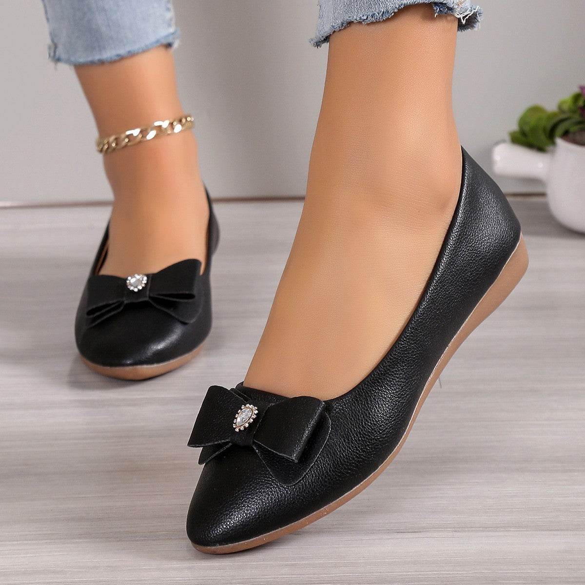 Bowknot Flats Shoes Fashion Casual Pointed Toe Loafers For Women Lazy Shoes - Mubimart