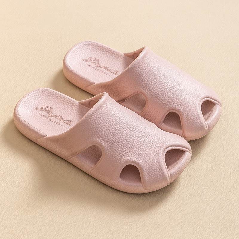 Baotou Hollow Home Slippers Summer Fashion Litchi Pattern Design Soft Sole Anti-Slip Floor Bathroom Slipper Women Men House Shoes - Mubimart