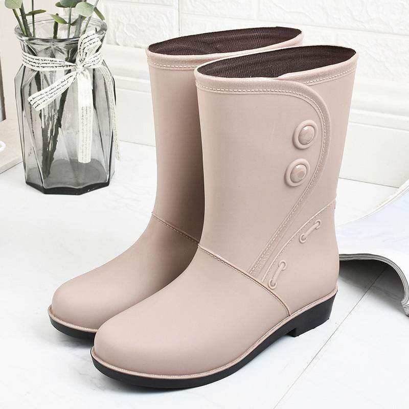 Fashion Velvet Padded Rain Boots Women Warm Knee-high Rain Boots - Mubimart