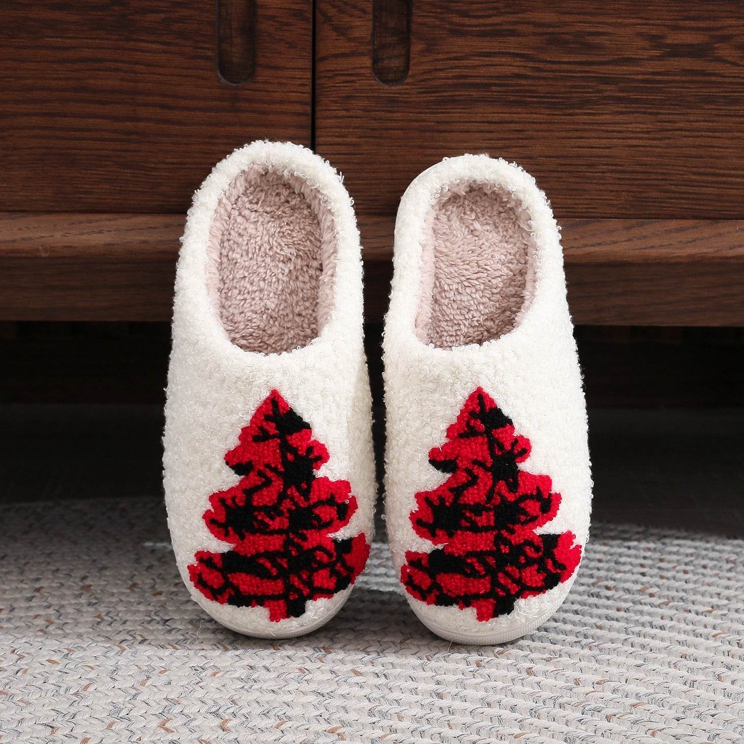 Christmas Tree Home Slippers Fashion Non-slip Floor Bedroom Slipper For Women Fuzzy House Shoes Winter - Mubimart
