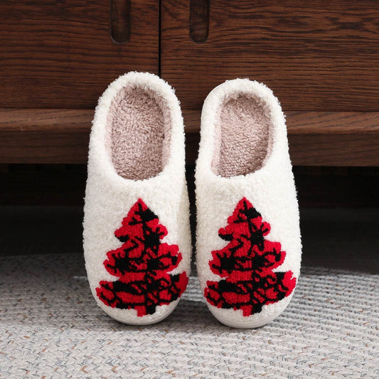 Christmas Tree Home Slippers Fashion Non-slip Floor Bedroom Slipper For Women Fuzzy House Shoes Winter - Mubimart