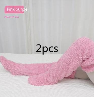 Over Knee High Fuzzy Long Socks Winter Warm Cold Leg Knee Joint Cold-proof Stockings Home Floor Sleeping Socks - Mubimart