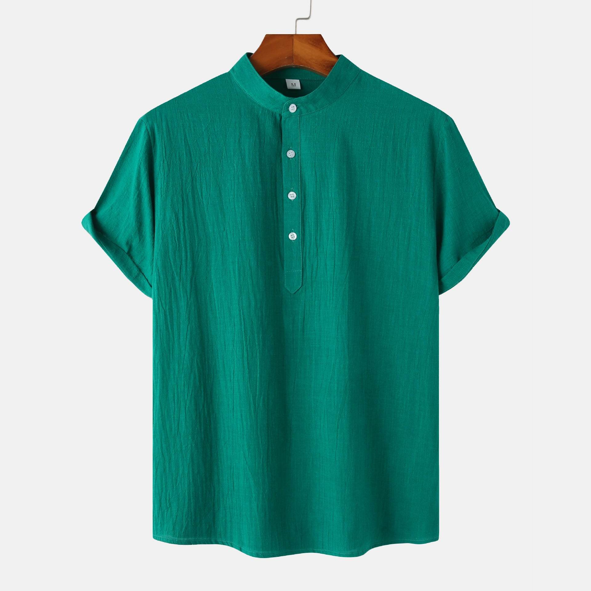 Casual Solid Color Shirt Short Sleeve Shirt Beach T-Shirt Tops Summer Mens Clothing - Mubimart
