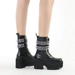 Gothic Style Fashion Rivet Mid-calf Boots For Women