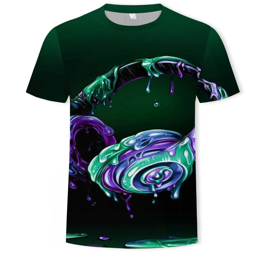 Mens Fashion Casual Digital Print Crew Neck T-shirt