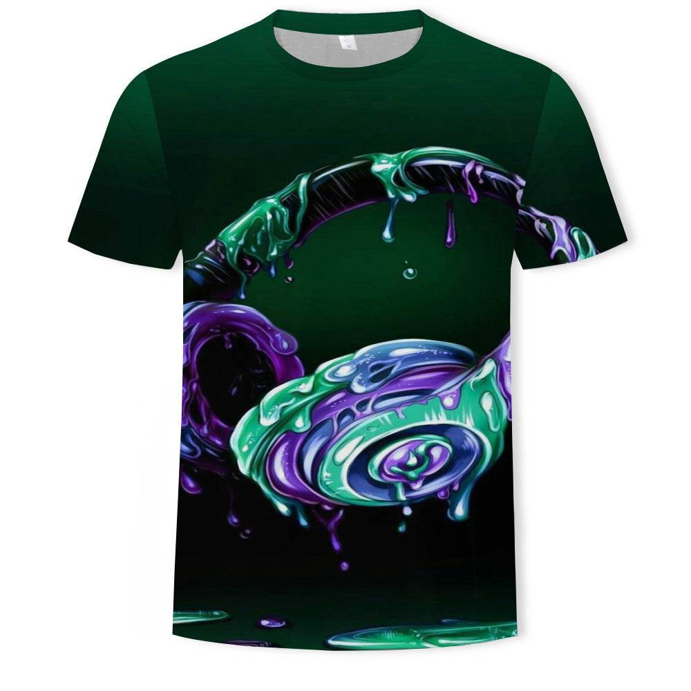 Mens Fashion Casual Digital Print Crew Neck T-shirt - Mubimart