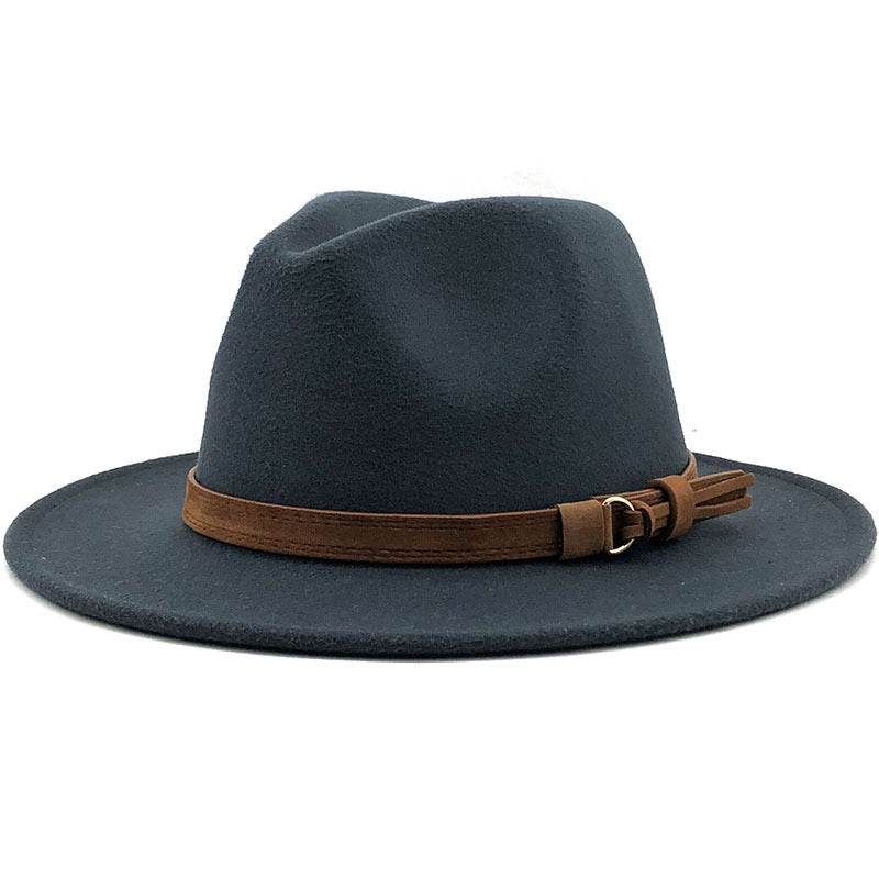 Simple Church Hat Suede Belt Woolen Hat British Style Fedora Hat Wide Brim Hat Women's Autumn And Winter Top Hat - Mubimart