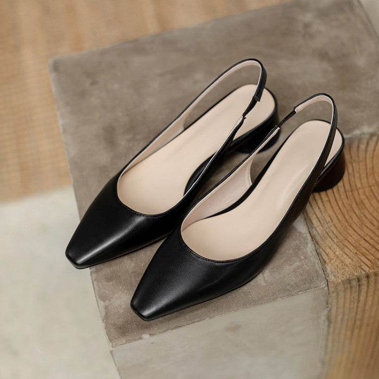 Pointed Toe Slingback Baotou Simple Low Heel Women's Shoes - Mubimart
