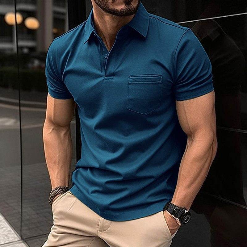 Summer Polo Shirt Chest Pocket Men's Sports Polo Shirt - Mubimart