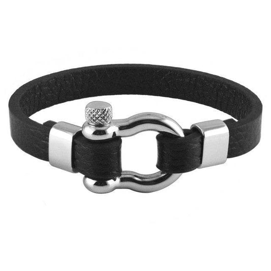 Titanium steel leather bracelet men - Mubimart