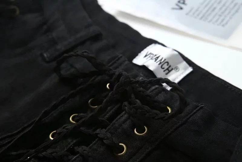Heavy Industry Lace-Up Denim Shorts Women European And American Trend Women's Pants - Mubimart