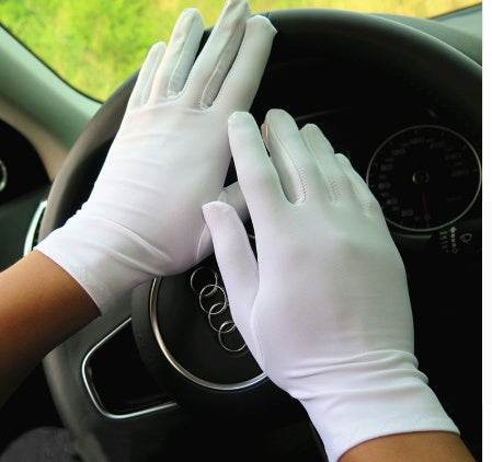 Men and women spandex sunscreen gloves thin summer black white etiquette gloves spring and autumn spandex elastic gloves - Mubimart