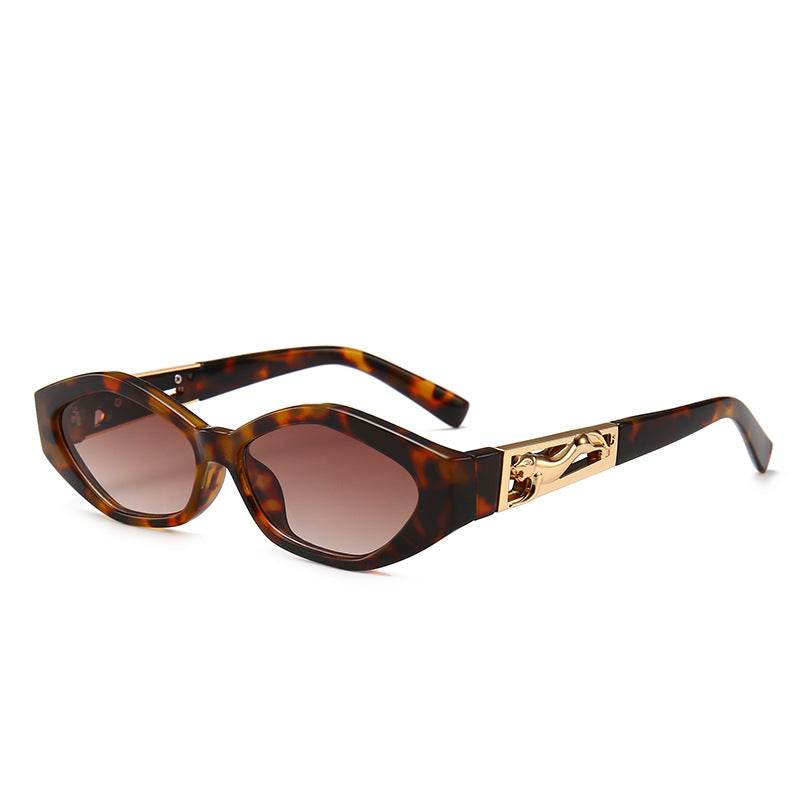 Angular Cat-eye Sunglasses, Modern Retro Temples In The Shape Of A Jumping Cheetah - Mubimart